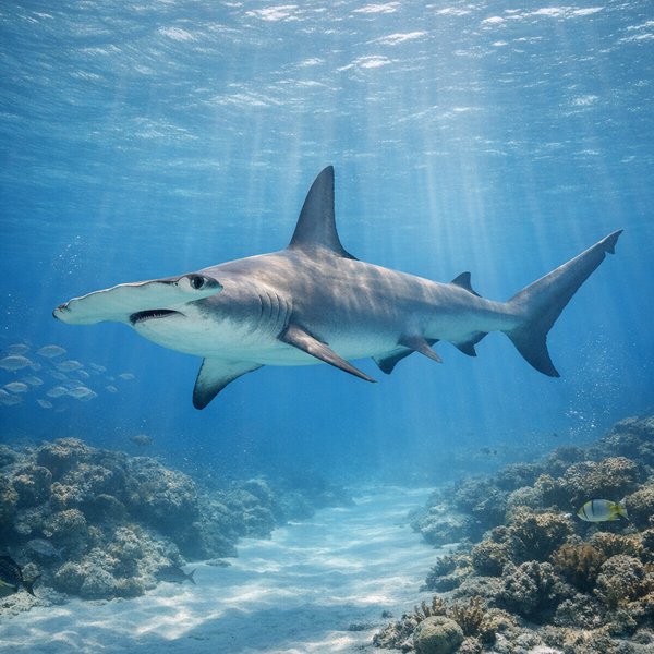 Gentle Hammerhead in Sunlit Reef