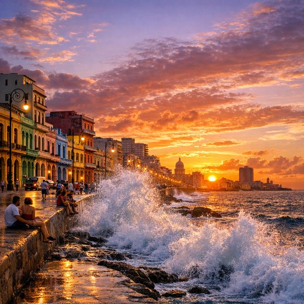 Malecón at Sunset — Havana's Golden Wave