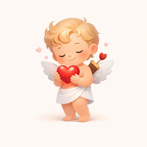 Minimal Cupid Holding a Glowing Heart - Valentine Illustration