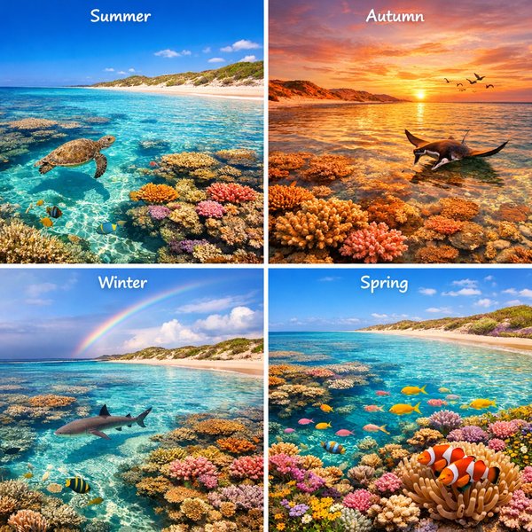 Cảnh rạn san hô theo mùa ở Ningaloo Coast