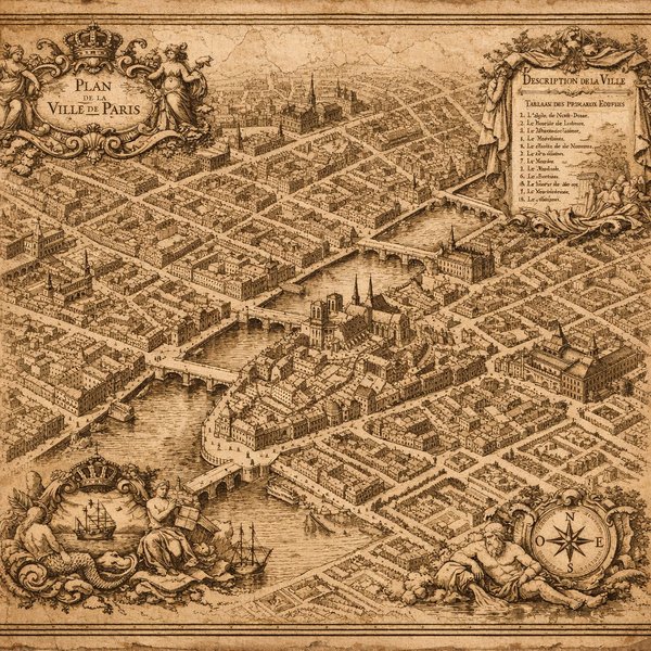 Plan de la Ville — Antique Bird's‑Eye Map (Sepia, 1700s Style)