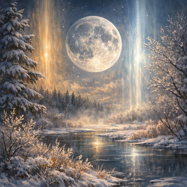 Luna de Nieve sobre la Aurora Invernal
