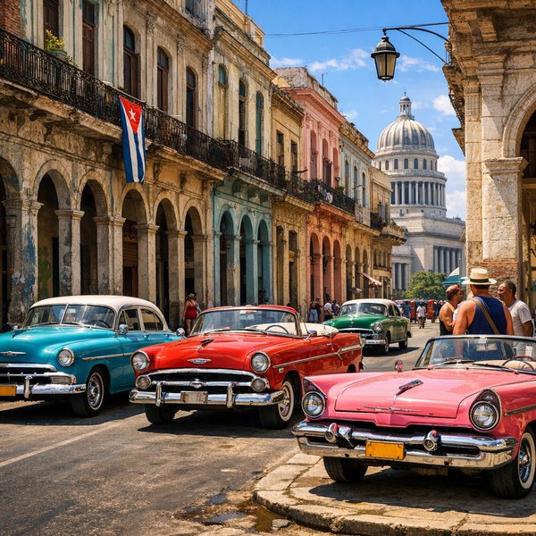 Sunlit Classics on a Havana Street