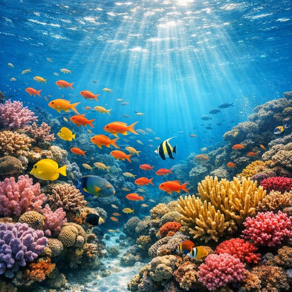 Sunlit Tropical Coral Reef