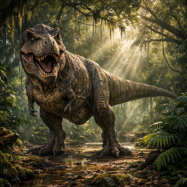 Sunlit Tyrannosaurus in Prehistoric Jungle