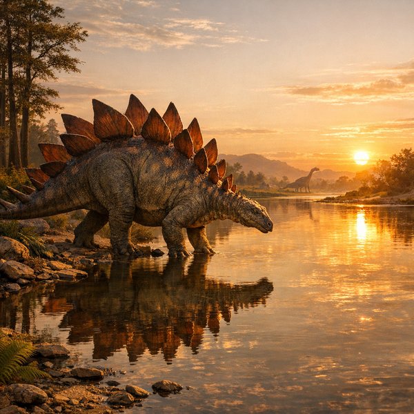 Sunset at the River: Stegosaurus at Dusk