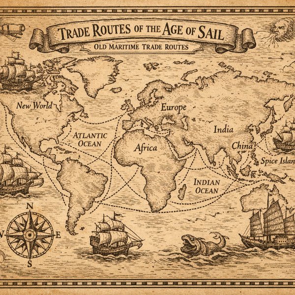 Trade Routes of the Age of Sail — Vintage Maritime Map
