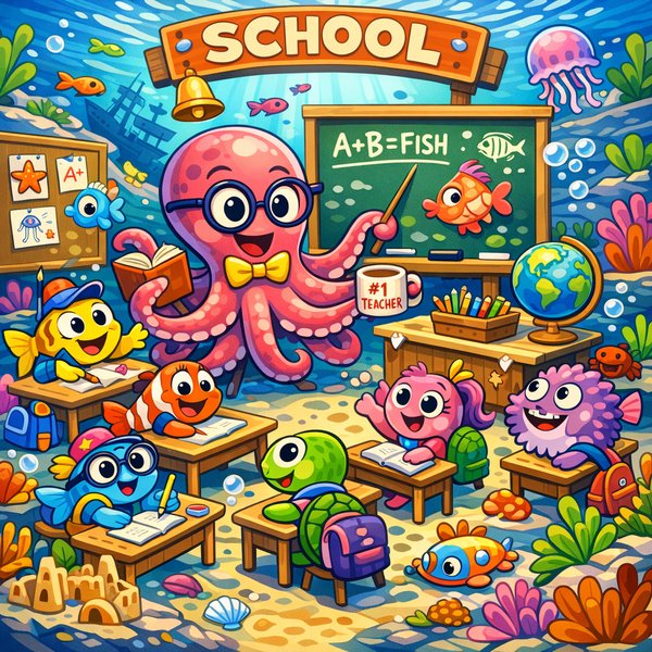 Underwater School: Octopus Teacher and Fish Students