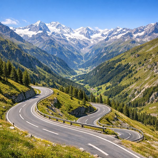 Winding Alpine Road through Austrian Mountains