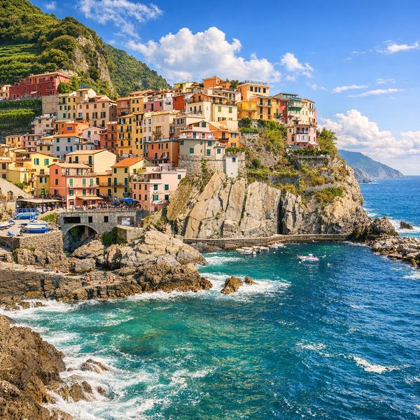 Làng Cinque Terre Trên Vách Đá Trong Ánh Nắng Màu Pastel