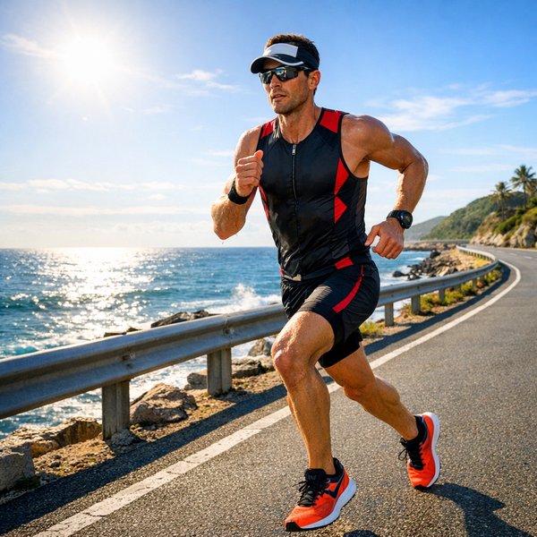 Course de triathlon côtier au lever du soleil