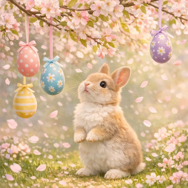 Lapin curieux sous les fleurs du printemps