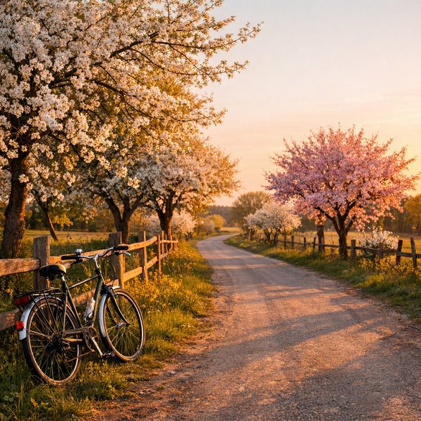 Evening Ride Through Spring Blossoms