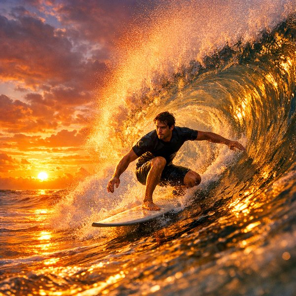 Tube doré : session de surf au coucher du soleil