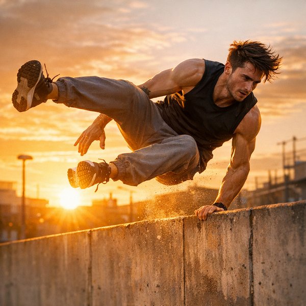 Golden Hour Vault — Parkour at Sunset