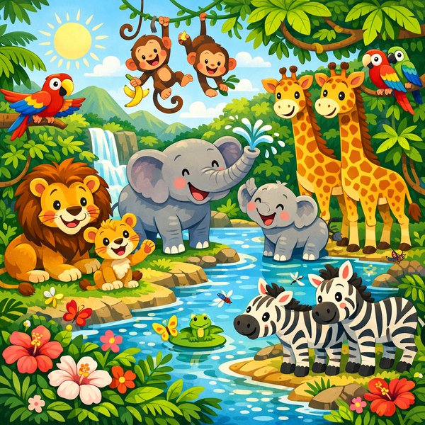 Vui Safari Rừng - Động Vật Hoạt Hình Bên Dòng Sông (Trẻ Em)