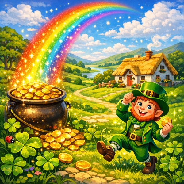 Der Goldtopf des Leprechauns — Illustration für ein St. Patrick’s Day‑Puzzle