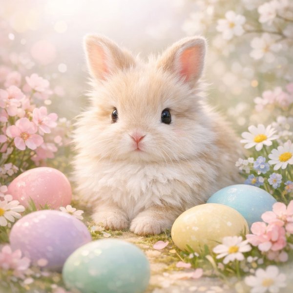 Pastel Easter Bunny in Spring Bloom