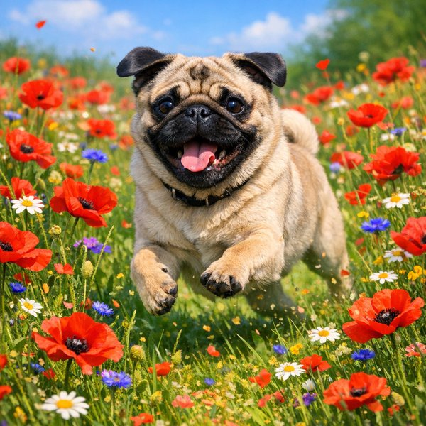 Pug in a Poppy Meadow