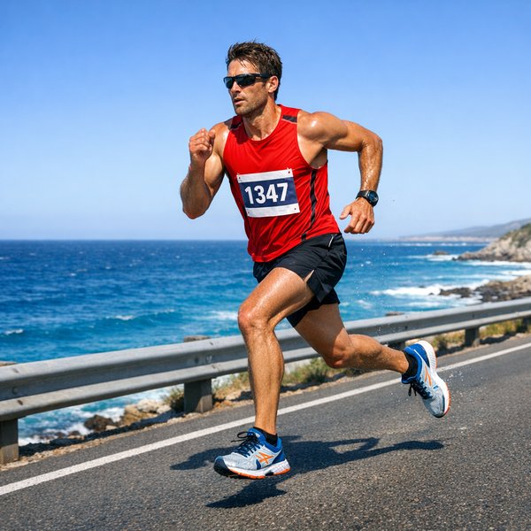 Nước rút ven biển: Vận động viên marathon bên đại dương