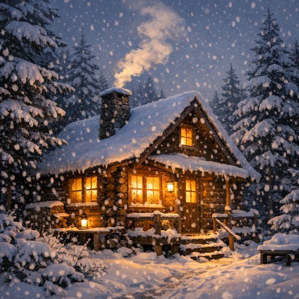 Snowbound Cabin at Twilight