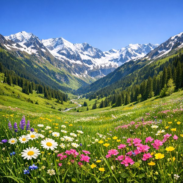 Spring Alpine Valley in Bloom