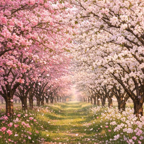 Spring Blossom Tunnel in Pastel Orchard