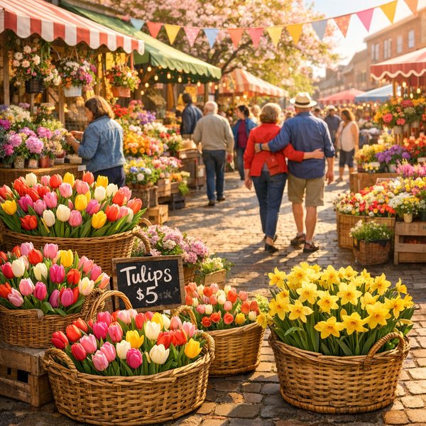 Spring Flower Market on a Sunny Day