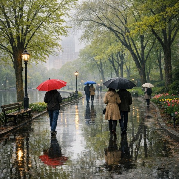 Spring Rain in the City Park