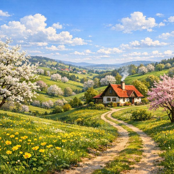 Springtime Cottage in the Rolling Hills