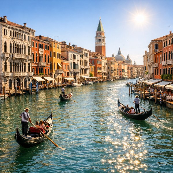 Sunlit Grand Canal with Gondolas