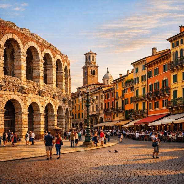 Sunlit Piazza by the Arena di Verona