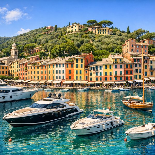 Cảng Portofino ngập nắng với những mặt tiền màu pastel