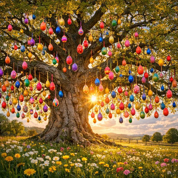 Giỏ Trứng Phục Sinh Sặc Sỡ - Trang Trí Lễ Hội Rực Rỡ