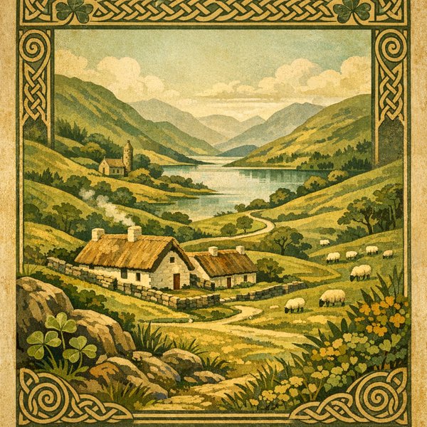 Vintage Irish Countryside — St. Patrick's Day Puzzle Illustration