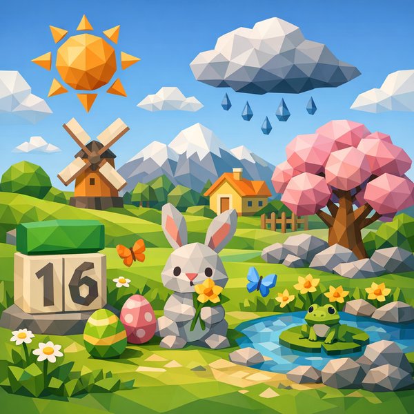 16 апреля: весенняя low‑poly сцена