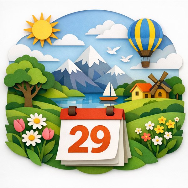 Бумажный пейзаж с календарём «29»