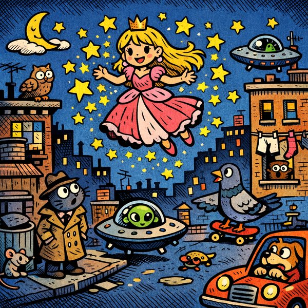 Starlit Princess Over the City
