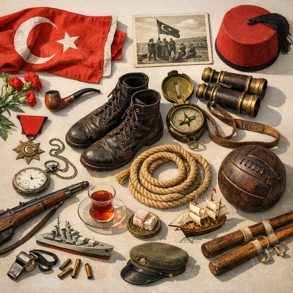 May 19th Remembrance — Flat Lay of Vintage Turkish Memorabilia