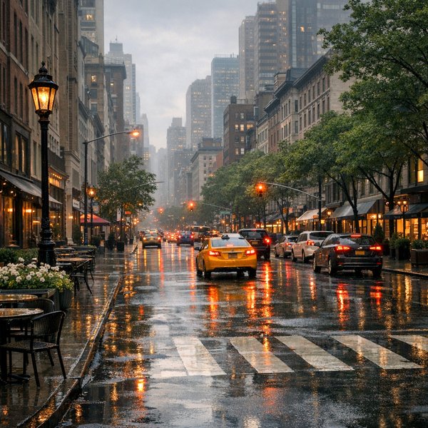 Rain-soaked City Avenue on a May Evening