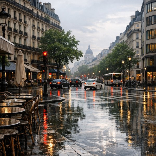Rainy May Evening on a Parisian Avenue