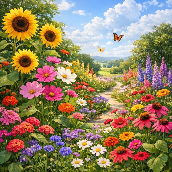 Sunlit Summer Flower Path — 225