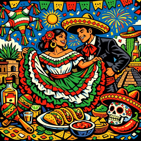 Яркая фиеста Cinco de Mayo — фольклорный танец в поп-комиксном стиле