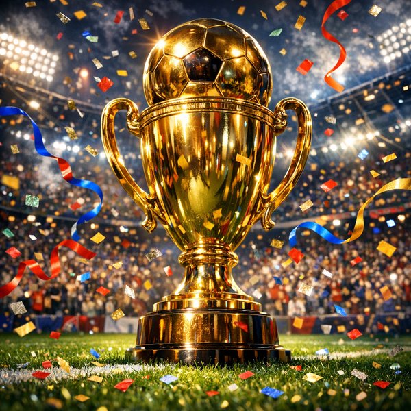 Golden Victory Cup on Stadium Pitch