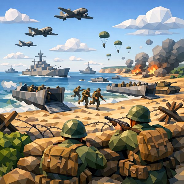 Low‑Poly Normandy Landing — June 6 Invasion Scene