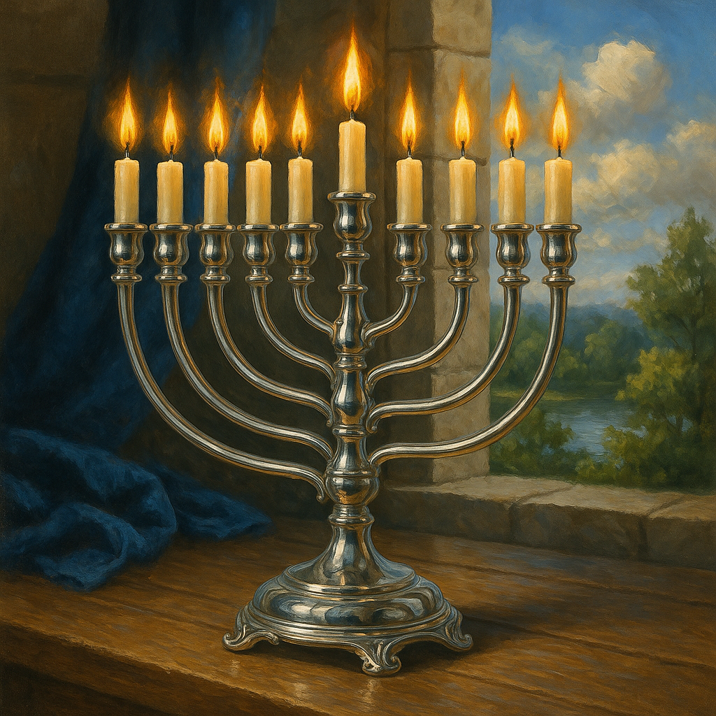 Elegant Silver Menorah by the Window