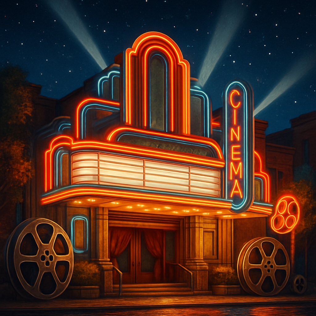 Vintage Cinema Marquee at Night