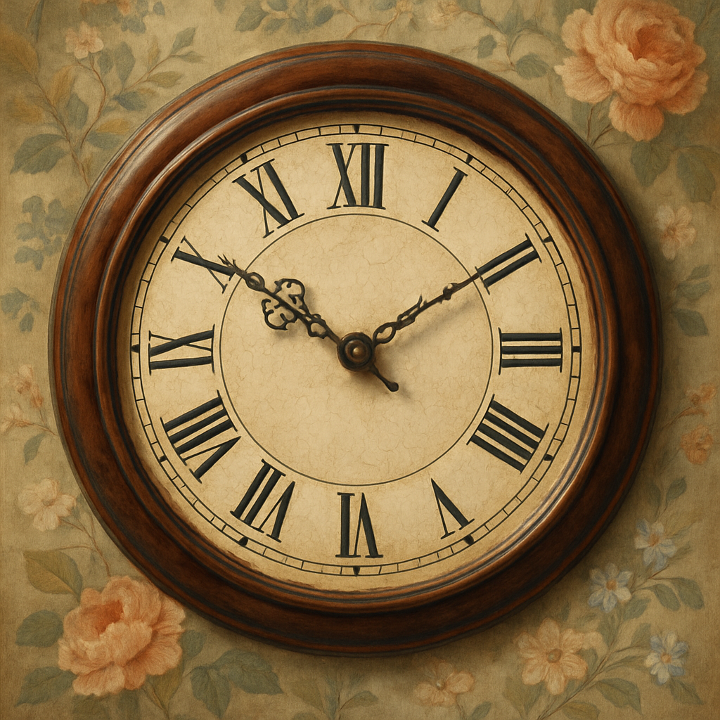 Antique Clock on Floral Wallpaper
