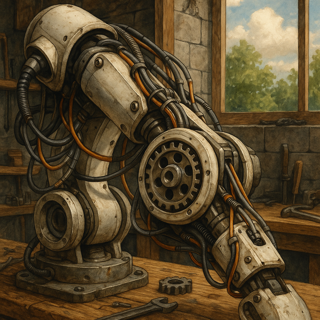 Intricate Robotic Arm in Workshop