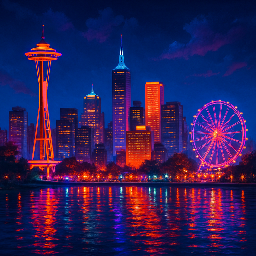 Neon Night Skyline Reflection